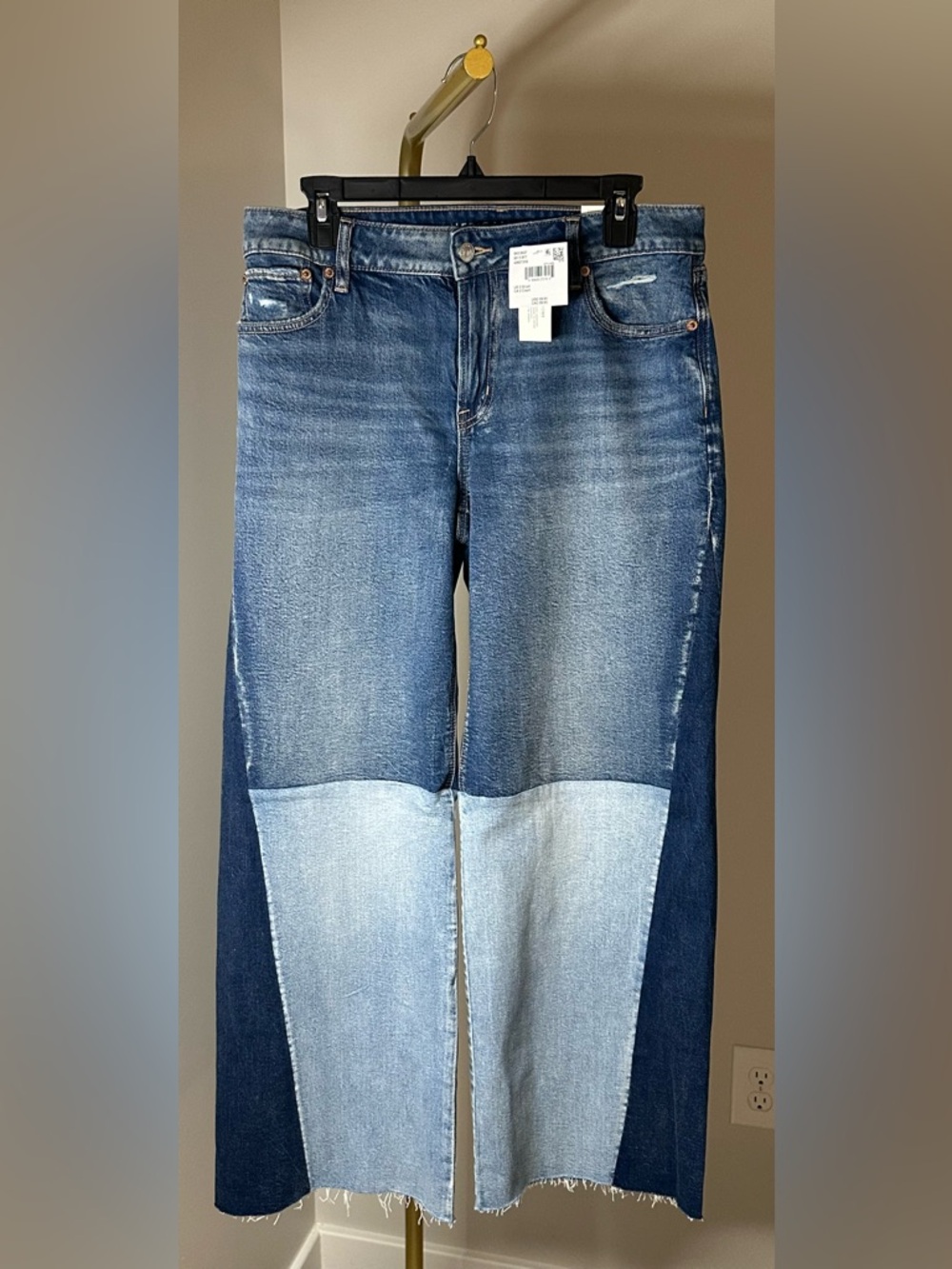NWT! Rare! AEO Patchwork Denim Baggy Low Rise Wide Leg Jeans